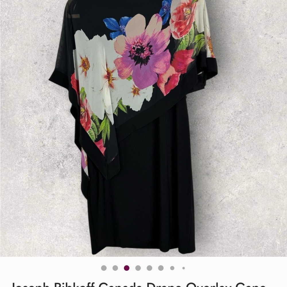 Joseph Ribkoff Black Midi Dress with Pink, White & Blue Floral Overlay